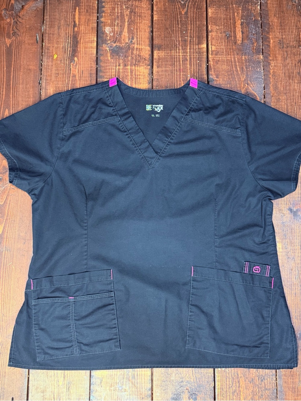 WonderWink Black Scrub Top with Pink Accents